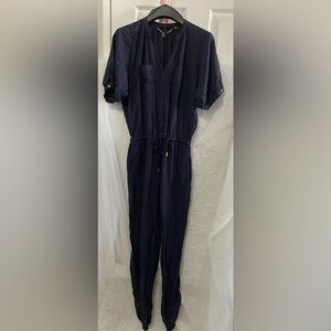 H&M Navy V-Neck Jumpsuit • Gold Hardware • Harem Style One-Piece EUC Sz.2